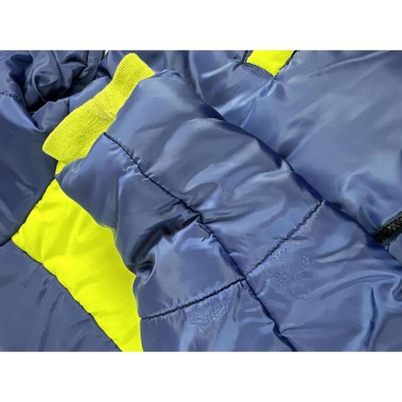 Men's Navy and Yellow Hooded Puffer Parka Jacket Sz Large Tall - Picture 10 of 11